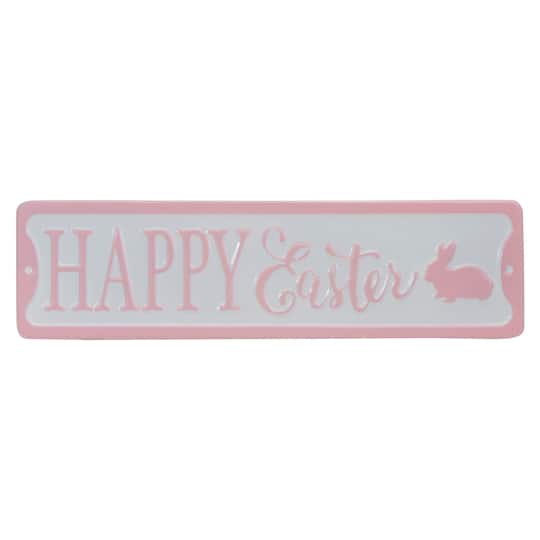 Pink &#x26; White Happy Easter Bunny Metal Wall Sign